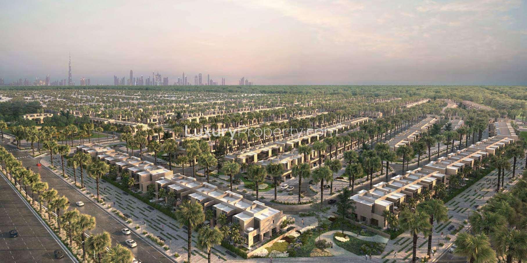 Aerial view of futuristic villa community in District 11, Mohammed Bin Rashid City for sale