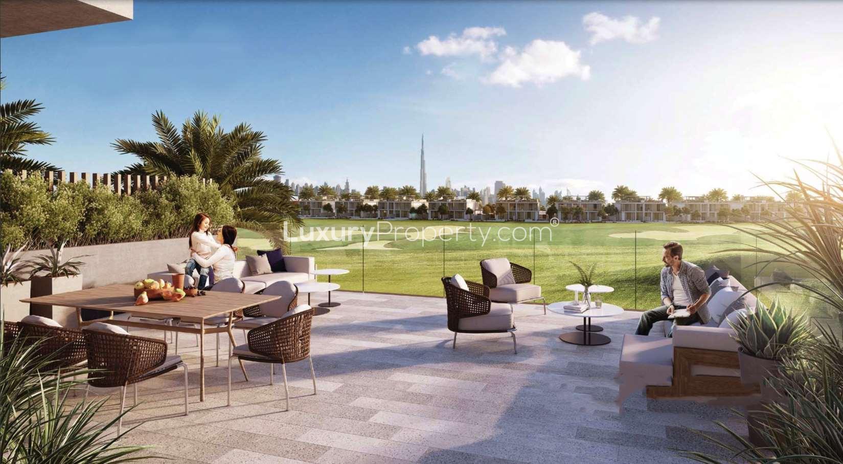 N/A,Outdoor terrace overlooking golf course at Club Villas, Dubai Hills Estate