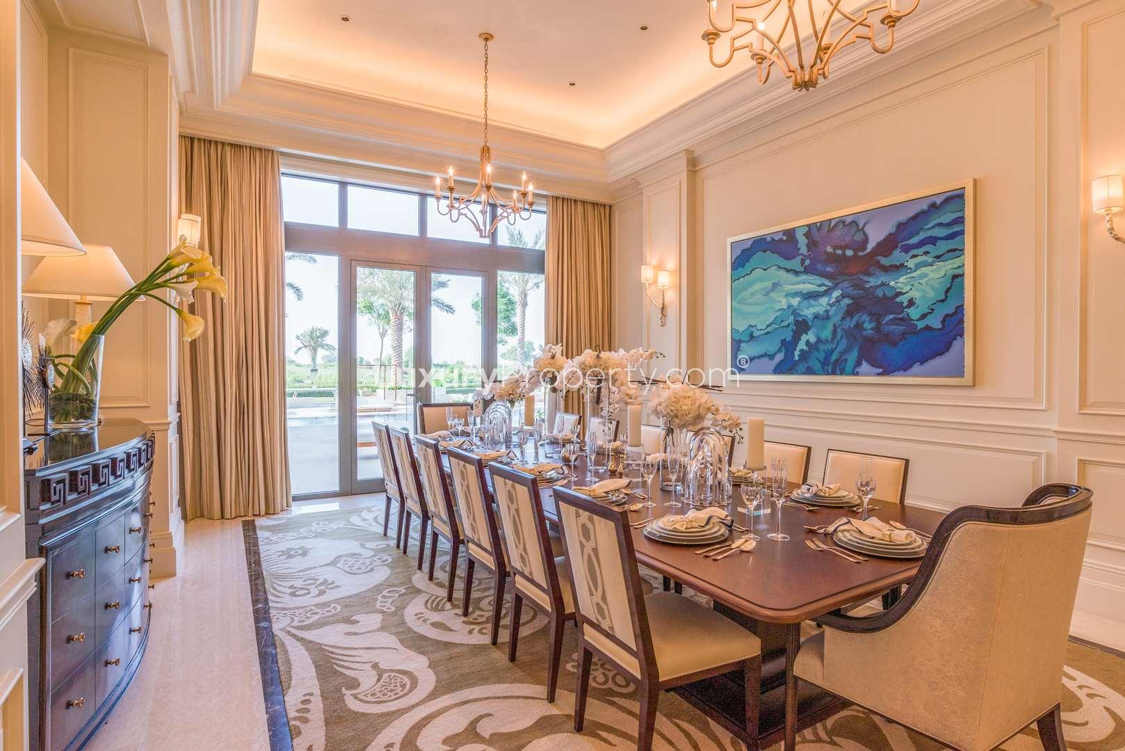 Luxurious living room in Dubai Hills Mansion villa for sale, featuring elegant decor