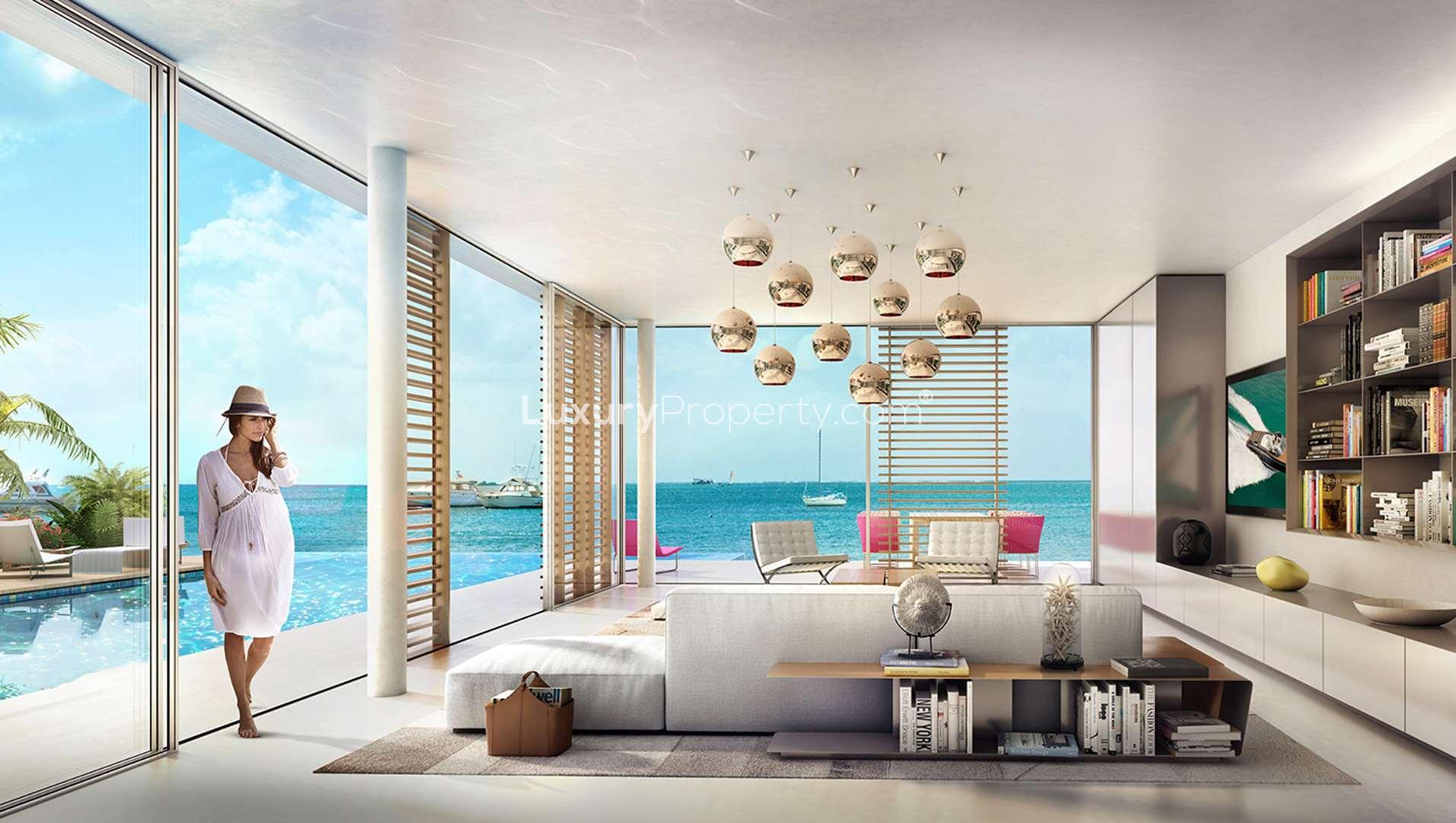 Studio interior with waterfront view at Bauhaus Luxury Villa, Germany Island, The World Islands