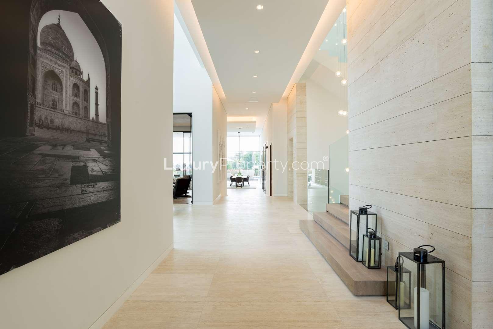 Modern villa interior with elegant staircase and chandelier, Hillside at Jumeirah Golf Estates