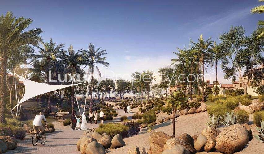 Studio bedroom in Mira Oasis villa, modern decor, large window with palm tree view