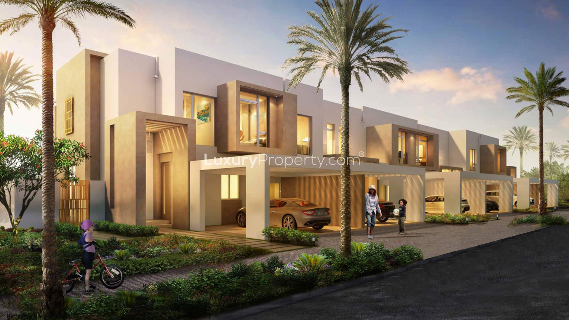 Modern villas in Reem Community, Arabian Ranches 2, featuring contemporary architecture and lush surroundings