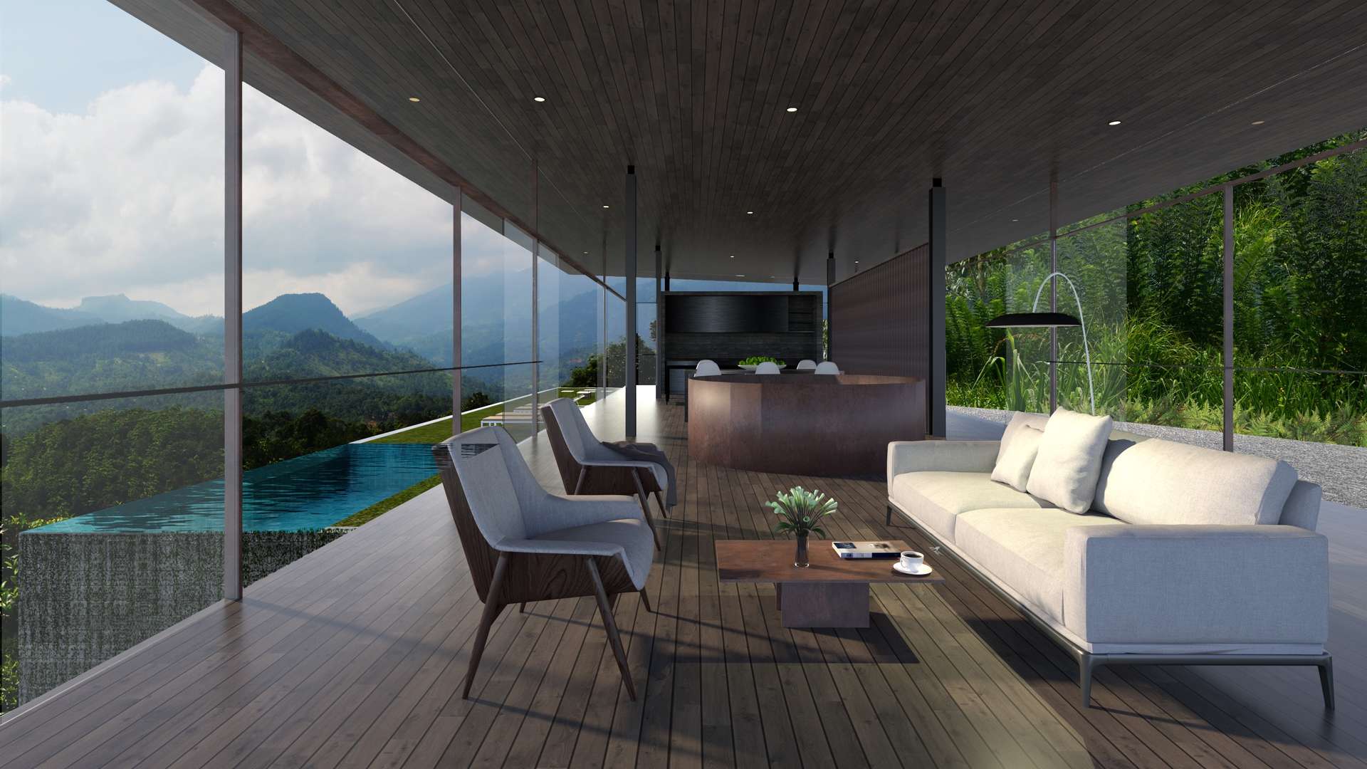 Modern living area with mountain views at Santani Residences Villa, Werapitiya Kandy, Sri Lanka