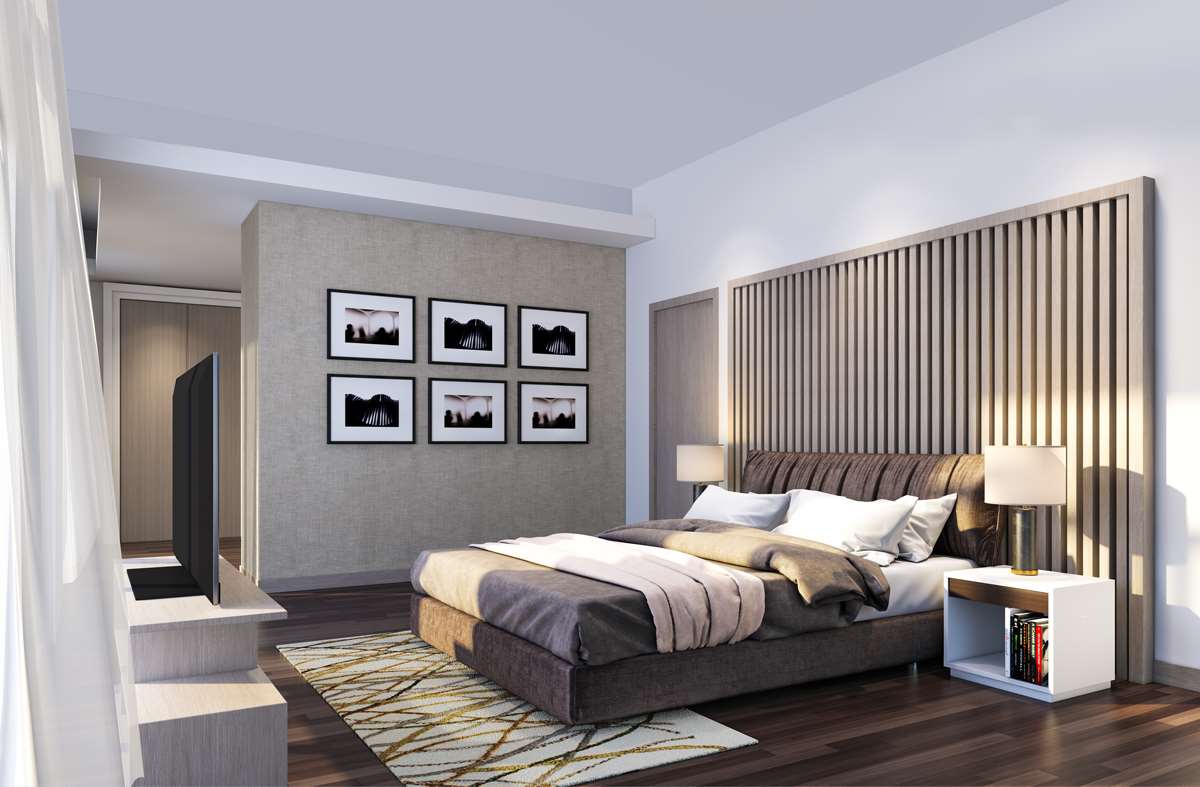 Modern villa exterior with pool at Sobha Hartland, Mohammed Bin Rashid City, for sale