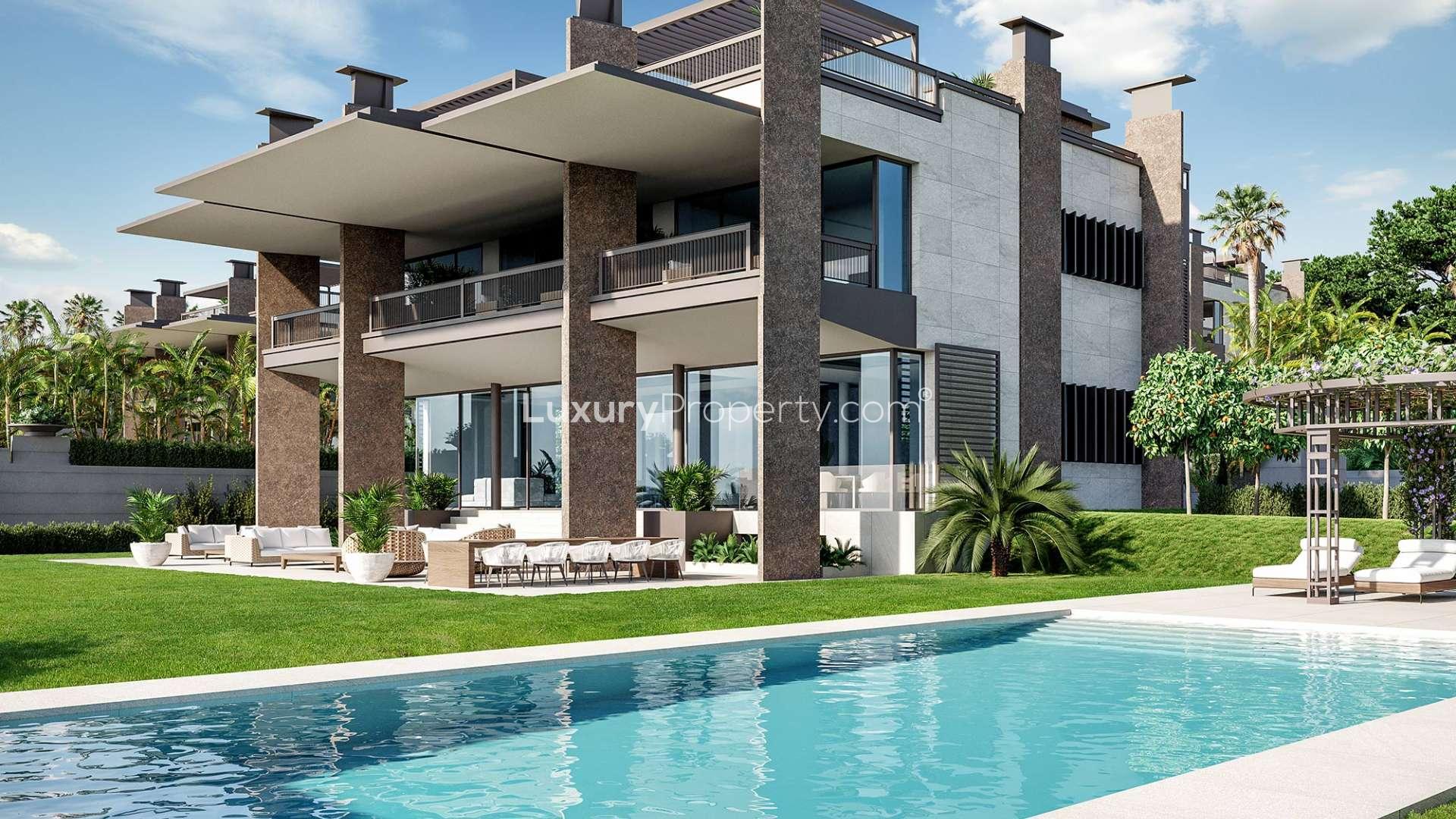 Luxury villas with modern design, private gardens, and pools in Puerto Banus, Marbella